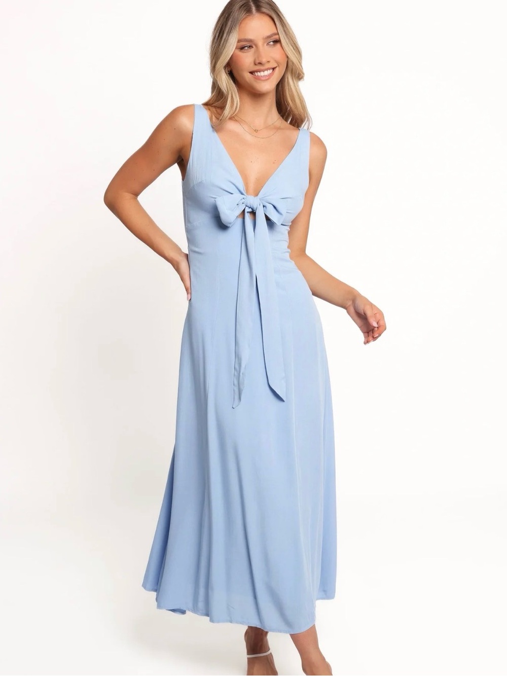 (NWOT) Petal & Pup Light Blue Tie-Front Midi Dress